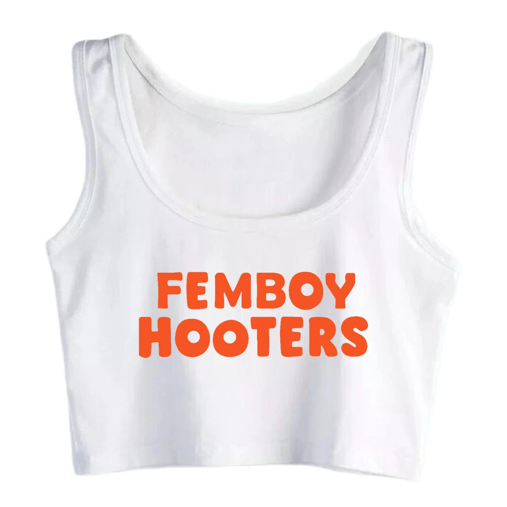 NEW Arrivals Femboy Hooters Text Fashion High Street Style Crop Top Women's Sexy Training Tank Tops Gym Fitness Camisole Outdoor Hiking Running Cycling Sports Tops