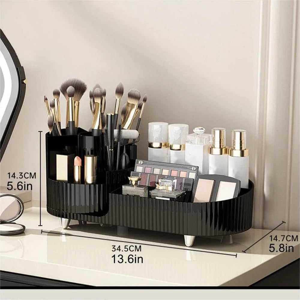 360* Rotating Makeup Organizer with Rotating Base and Divided Compartments for Lipsticks and Skincare Products