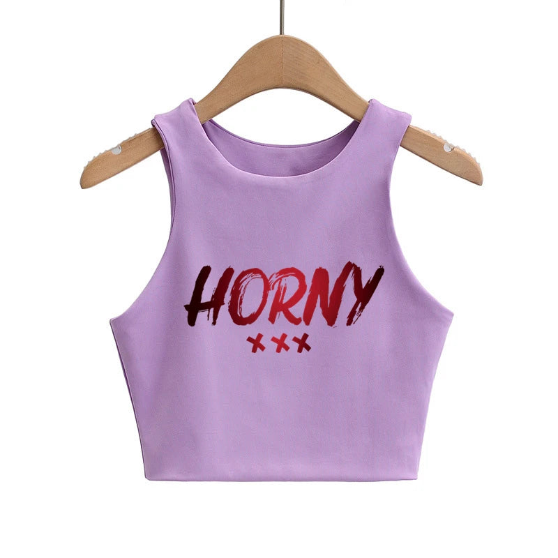NEW Arrivals *HORNY XXX*Women Summer Fashion Sexy Slim Tops O-Neck Sleeveless Ladies High Quality Tank Top Outdoor Running Hiking Fitness Streetwear Girls Summer Beach Bar Tank Tops