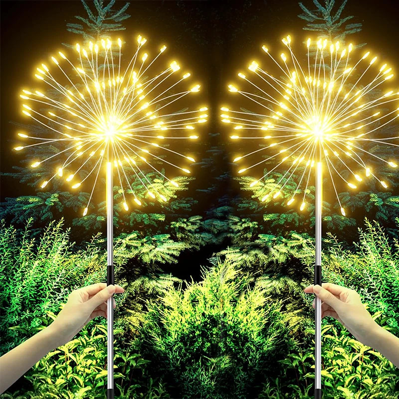 NEW Arrivals 2PCS Set 420 LED Solar Garden Firework Lights Outdoor Decor Street Solar Lamp for Pathway Patio Lawn Yard