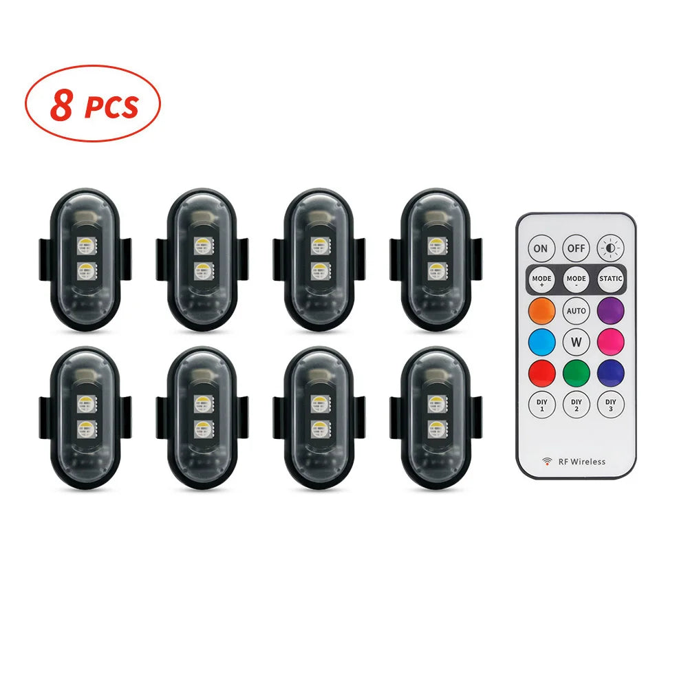 NEW Arrivals 2/4/8PCS Set Bicycle Motorcycle Helmet Strobe Light, APP Controlled RGB LED, Universal for Bicycle Scooter/Car/Helmets/Drone, IP67 5V Adhesive Lights Set Sports Supplies