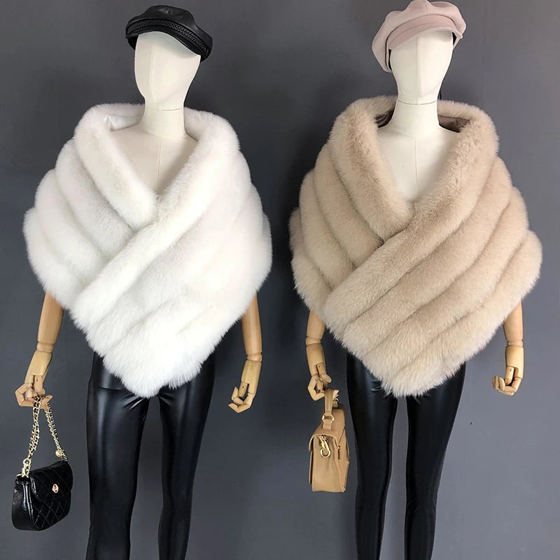NEW Luxurious Women Ladies Real Fox Fur Shawl Vest Jacket Fluffy Fur Cape Natural Fur Poncho Fur Lady Scarf Wrap Coat Shawl Evening Wedding Party Winter Clothes Supplies Female Fashion Clothing Accessories Products