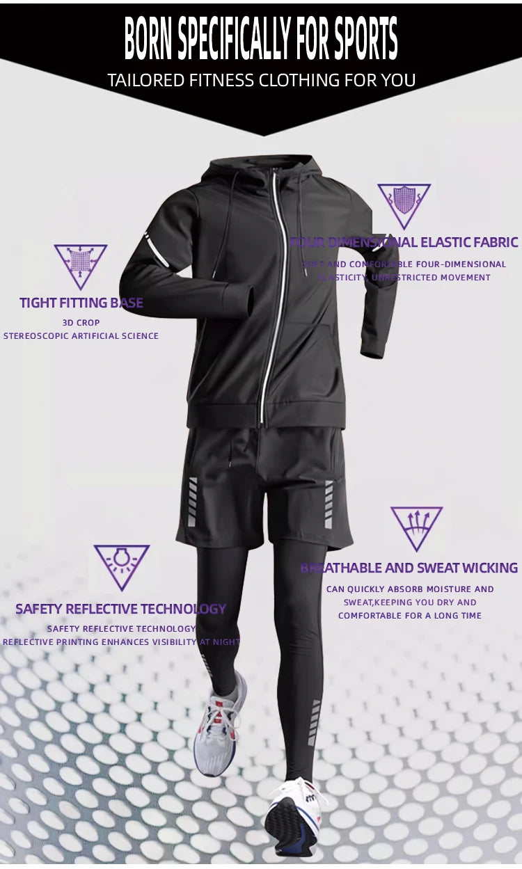 NEW Arrivals S-3XL Plus Size Sports Thermal Suit Men's Fitness Clothes Autumn and Winter Running Speed Drying Clothes Equipment Winter Professional Morning Running Cycling Sports Clothing Supplies