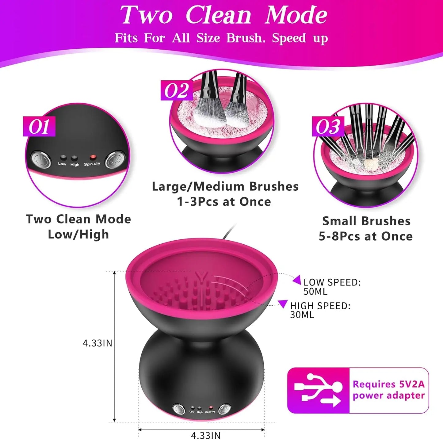 Makeup Brush Cleaner Machine, Two Gears Speed and Dehydration Function,Travel Portable Automatic