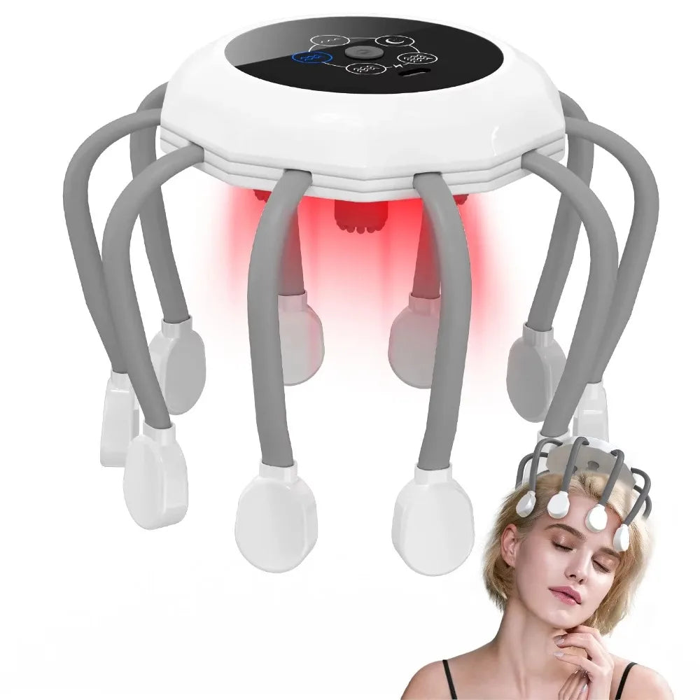 NEW Arrivals 3 Colors Electric Octopus Claw Eight Claw Massager Stress Relief USB Charging Scalp Massager Therapeutic Hands Free Electric Head Massager Health Care Supplies