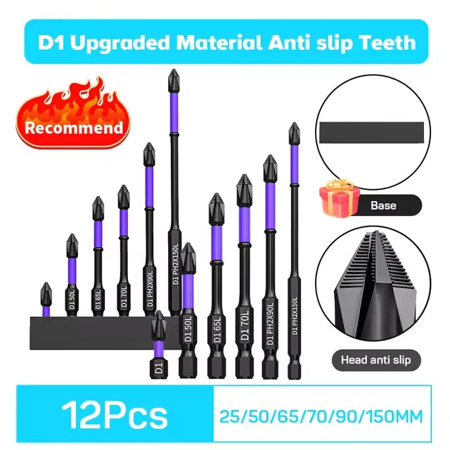 NEW Arrivals 12 Pcs Set Magnetic Screwdriver Bits Non-Slip Shockproof Phillips Impact Bits Hex Shank Alloy Steel Bits Suitable for Power Tools
