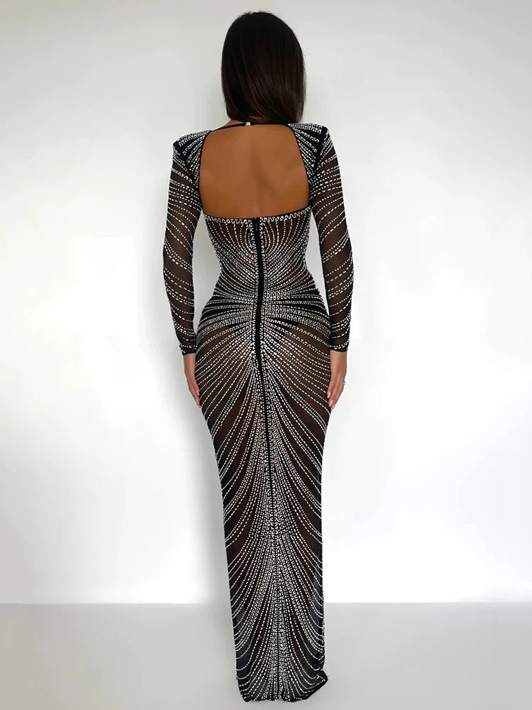 Low-Price Sales are Limiter NEW HOT SALE S-2XL Luxury Glitter Mesh See Through Party Maxi Dress For Women Fashion Full Sleeve Bodycon Sexy Club Long Evening Dress Female Ladies Luxury Fashion Clothing Products
