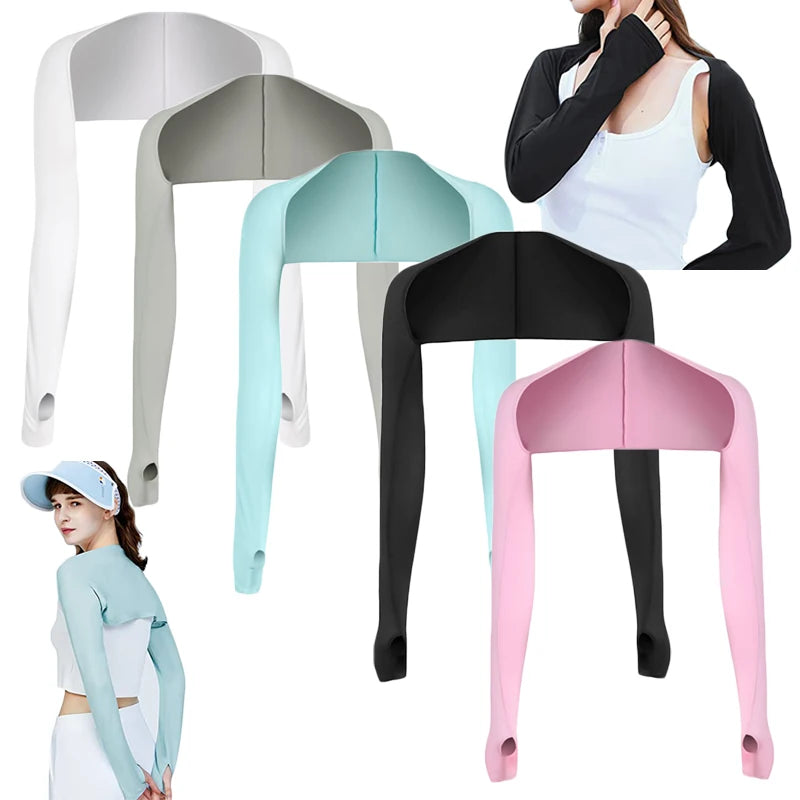NEW Arrivals 5 Colors Summer Shawl Ice Long Sleeve Breathable Sun Protection Sunscreen Outdoor Sports Quick Drying Oversleeve Top Women Sports Clothing Supplies