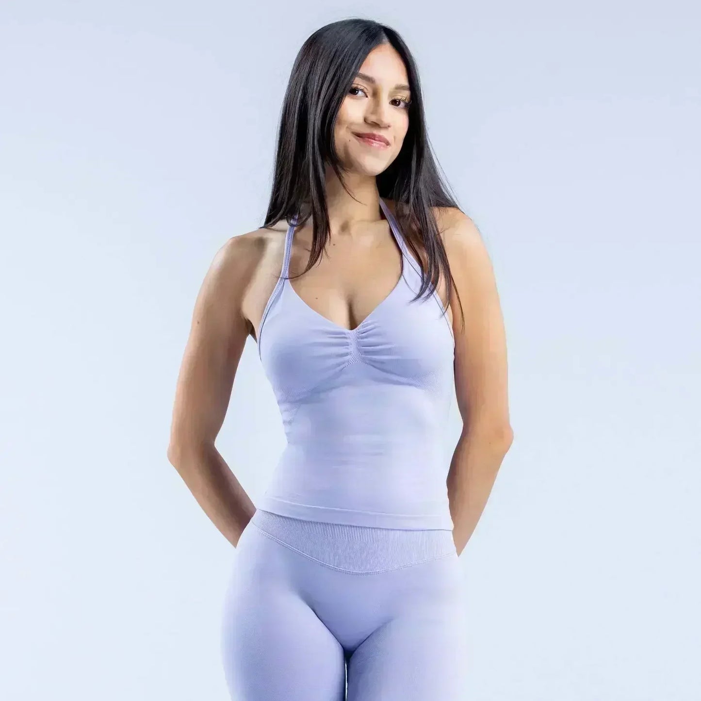 NEW Arrivals 2PCS Set 10 Colors Girls Yoga Gym Set Women's Strap Vest & Shorts Resistance Training Seamless Halter Tank Top Scrunch Butt Lifting Gym Shorts Set