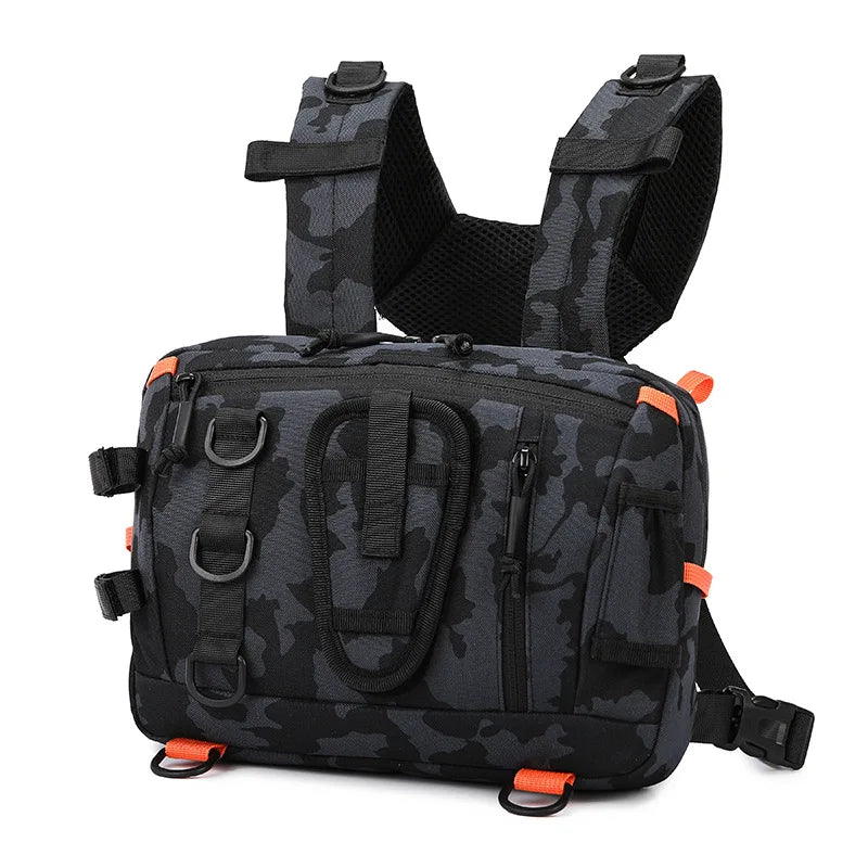 NEW Arrivals Multi-Purposes Fishing Tactical Chest Bag Camping Hiking Backpack Front Chest and Back Vest Bags Lure Fishing Tackle Bag Fanny Pack Men Climbing Bag