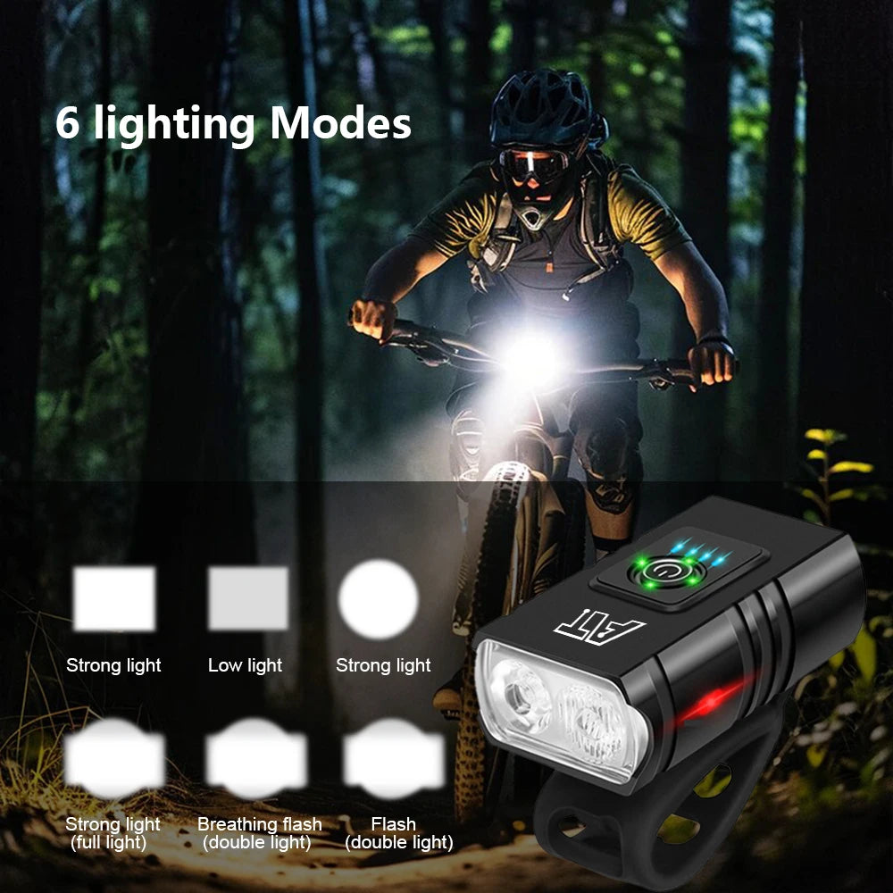 NEW LED Bicycle Front Light Type-C 6 Modes Rechargeable Bicycle Headlight MTB Road Bike Headlamp Easy to Install Cycling Accessories
