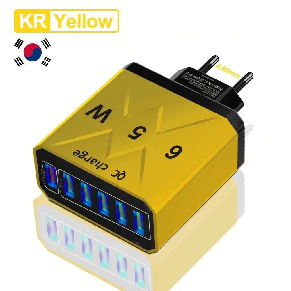 3.1A USB Fast Phone Charger Adapter 6 In1 Mulit Plug Travel Charger For iPhone 13 12 Samsung Xiaomi QC3.0 Quick Charger