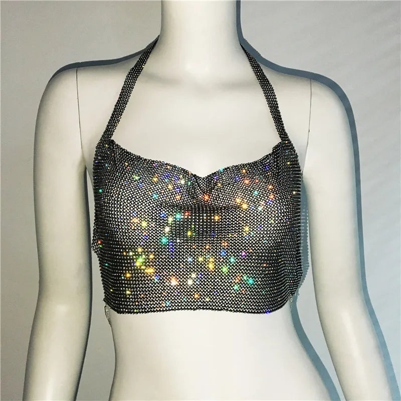 NEW Arrivals 7 Colors Sparkly Diamond Tank Top for Women, Crystal Rhinestone Spaghetti Strap, Sexy Backless, Club Crop Top, Festival Rave Party Tops