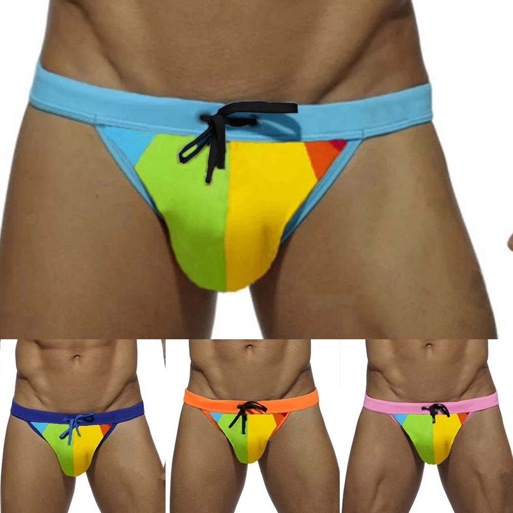 Summer Men Sexy Bikini Sleep Bottoms Swimwear Rainbow Swim Thong Personalized Men Briefs Swimming Shorts Trunks Beach