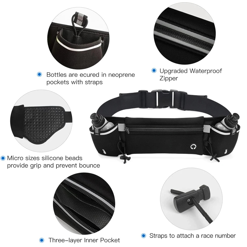 NEW Marathon Trail Running Belt with Double Water Bottles, Fanny Pack Fits 7 inches Phones, Waist Pack for Outdoor Running Hiking Climbing Waist Bags Sports Supplies