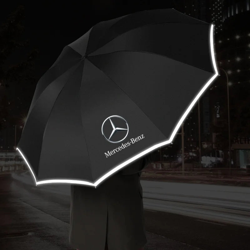 NEW Original Mercedes Benz 3 Colors Automatic Lighting Reflective Stripe Reverse Led Light 10 Ribs Windproof Umbrellas for Mercedes Benz B/C/E/S Class A Class C200L GLC GLK Car Accessories