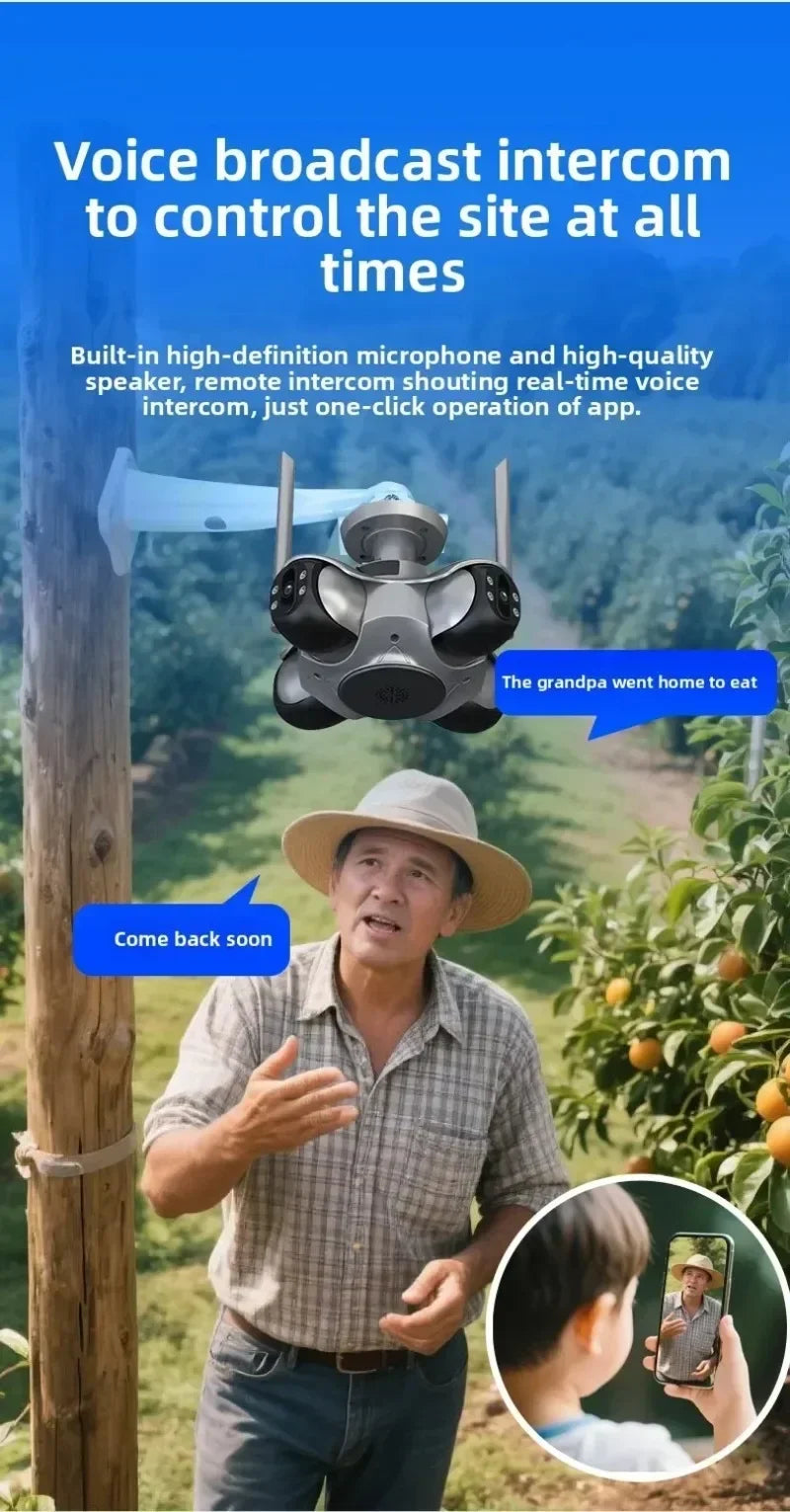 NEW 20MP Surveillance Camera 10K With Four Screens Four Pan Tilt zoom, 360° Panoramic View Home Outdoor Office Factory Wireless Wi-Fi 128GB Network Camera Home Security Supplies