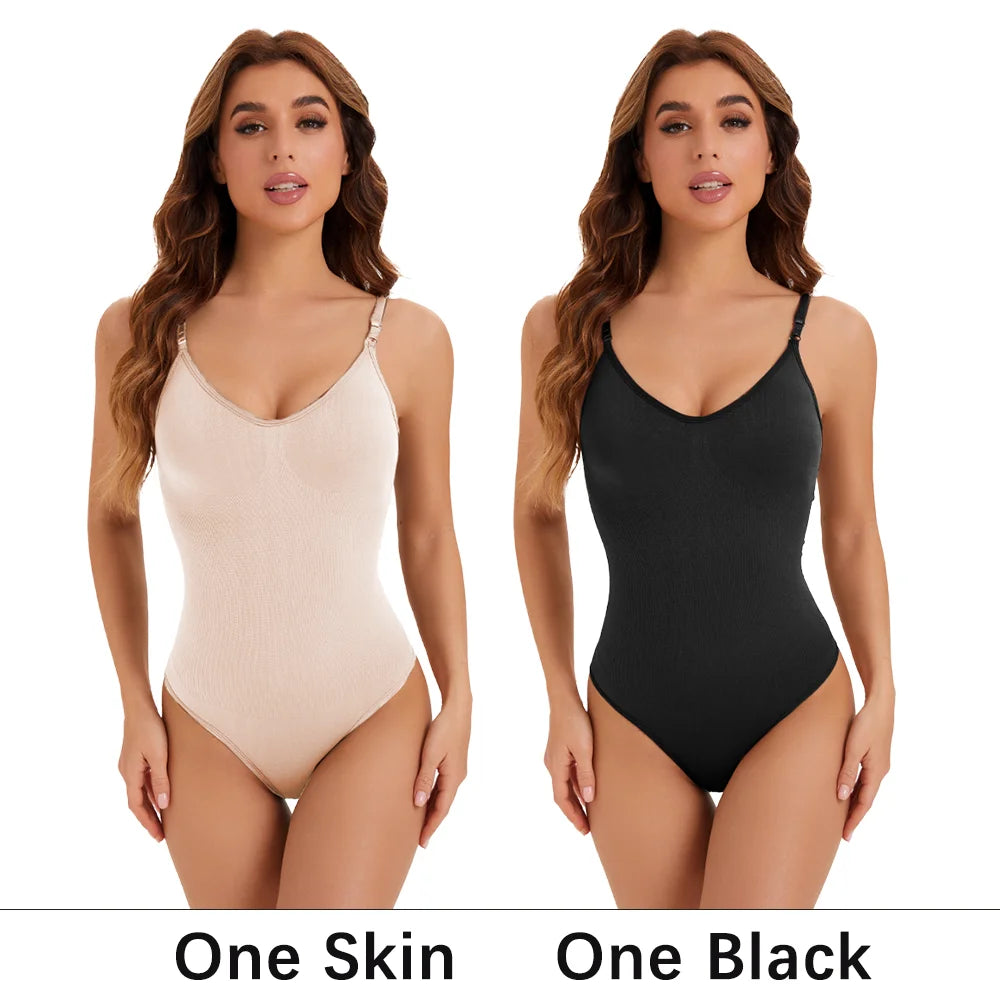 NEW Arrivals 2PCS Set S-2XL High Elastic Bodysuit for Women Tummy Control Shapewear Sexy Seamless Sculpting Thong Body Shaper Slimmer Slimming Black Tank