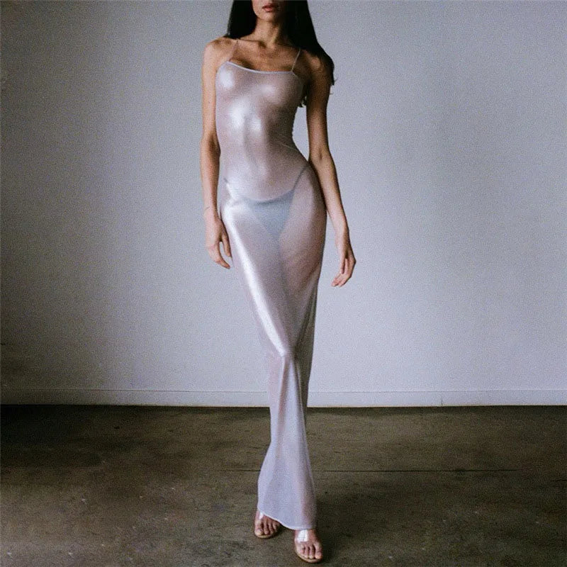 NEW Arrivals Sexy See Through Maxi Dress Women Sexy Strappy Dresses Body-Shaping Female Stunning Hipster Spring Summer Evening Beach Party Night Club Outfits Maxi Dress