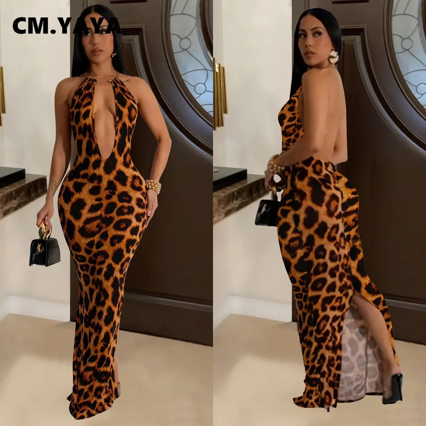 Low-Price Sales are Limited NEW S-2XL Women Deep V-Neck High Waist Long Maxi Dress Summer Evening Beach Nightclub Party Leopard Sleeveless Dresses Girls Ladies Sexy Fashion Clothing Supplies