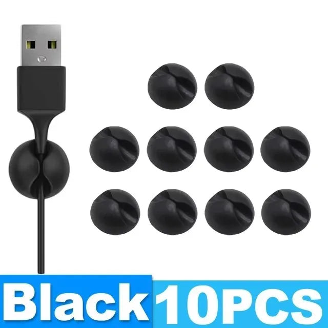 NEW Arrivals 30PCS Set White/Black Color Self-Adhesive Wire Fixer Cable Organizers Cable Holder Silicone Data Lines Desktop Management Compatible Clips Stickers HOME Office