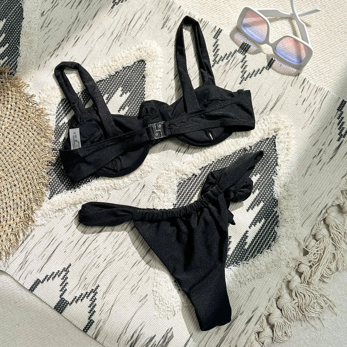 Sexy 3D flower Push Up Micro Mini Bikini Set Two Pieces Swimsuit Padded Thong Swimwear Female Bathing Suit