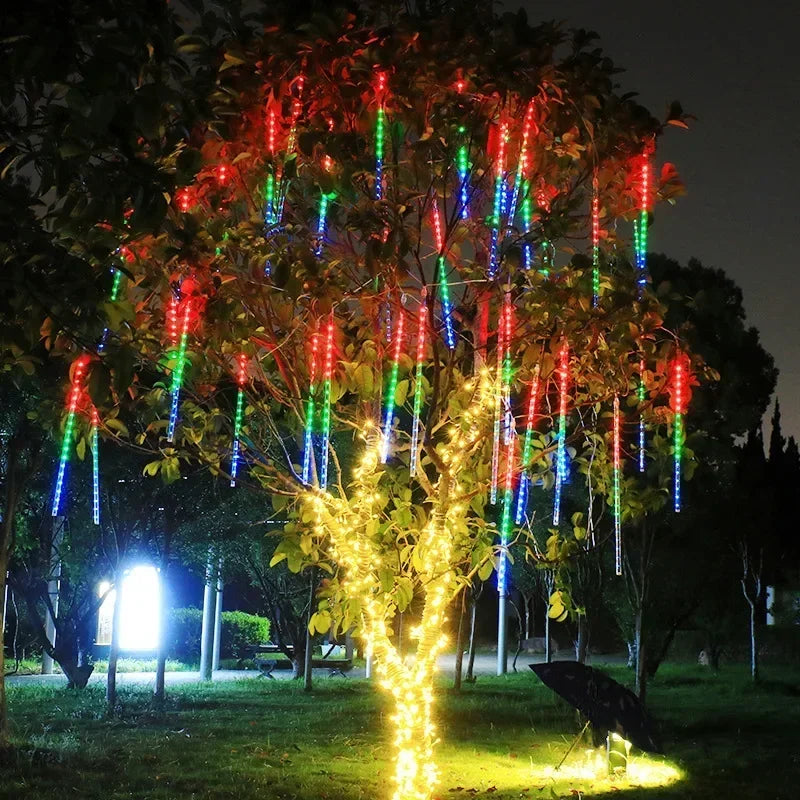 NEW 4 Pack Set 50cm 8 Tube LED Meteor Shower Lights Christmas Festoon Lights Fairy Garland Waterproof Garden Holiday Decoration
