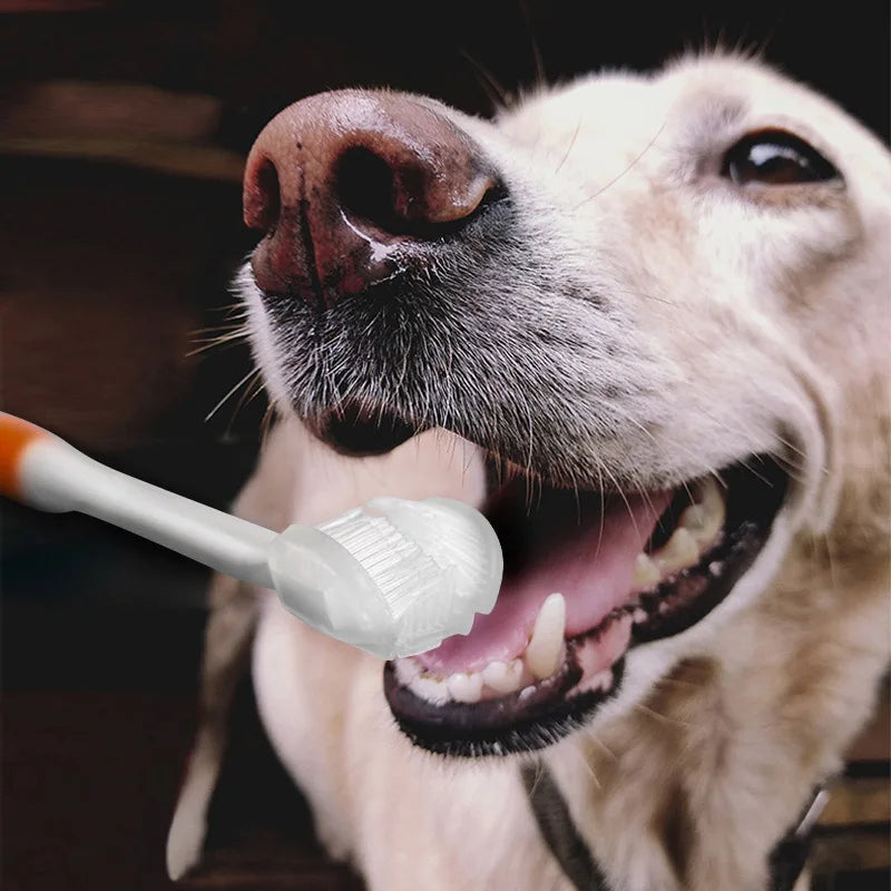 NEW 3 Sided Soft Dog Teeth Brush Head Toothbrush Oral Health Teddy Cleaning Dog Cat Brush Bad Breath Teeth Care Tool Cleaning Mouth Pets Hygiene Supplies