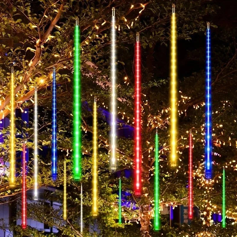 NEW Arrivals LED Lights Stalactites Meteor Shower Rain Lights 2/4Set Falling Rain Fairy String Lights Christmas Holiday Snow Falling Icicle Cascading Light Home Outdoor Decoration Accessories Supplies