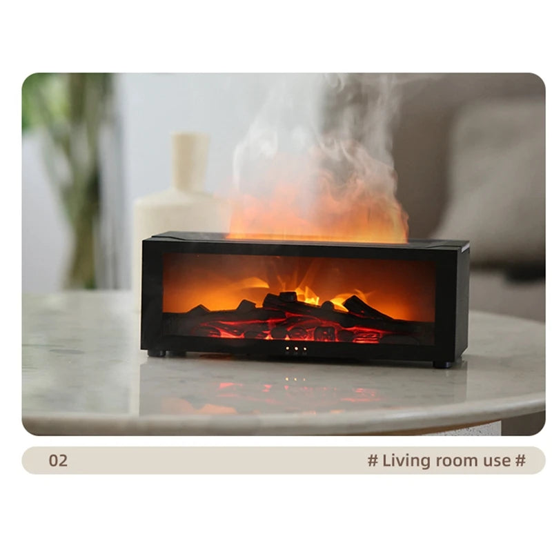 Flame Aromatherapy Diffuser Fireplace Essential Oil Air Cleaning Diffuser Air Humidifier Cool Mist With Realistic Fire Night Lights Home Bedroom Living Room Office Decoration Supplies