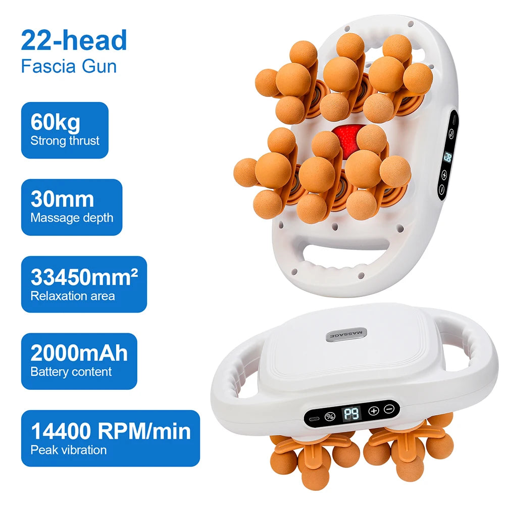 NEW Arrivals 22-Head Fascia Gun High-Frequency Vibration Body Massage Gun Back and Waist Massager Neck Shoulder Massager Muscle Massage Relaxation Accessories Health Care Supplies