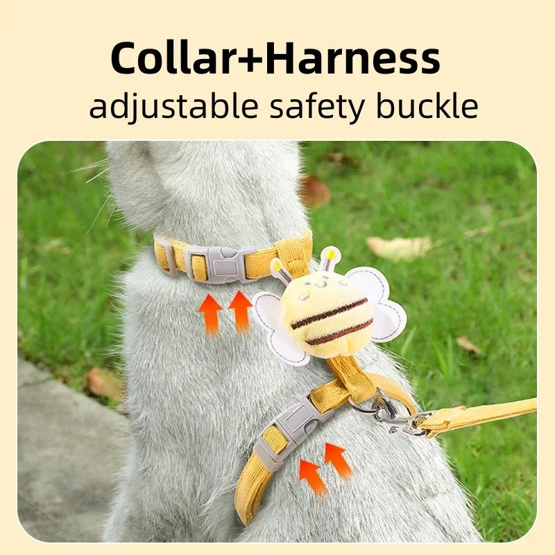 NEW Arrivals S-M Size Cat Leash Anti Breakaway Outdoor Leash Cat Carrier Adjustable Collar Bee Leash for Small and Medium Pets
