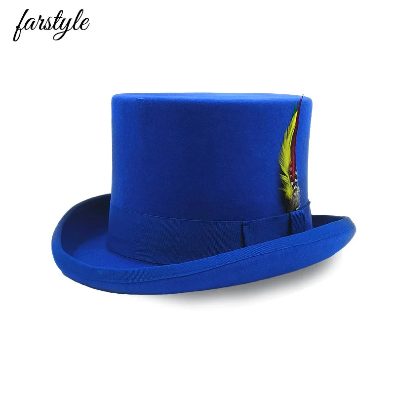 NEW Arrivals British President Men Luxury Top Hat Presidential High Hat British jazz Top Multi-Colors Hats Gentleman Evening Wedding Party Flat Felt Hat Formal Tuxedos Costume Apparel Accessories Male Luxury Fashion Clothing