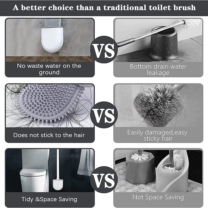 WIKHOSTAR Wall Mounted Toilet Brush Silicone Flat Brush Head Toilet Brush Cleaner Brush Set Toilet Cleaning Brush Bathroom