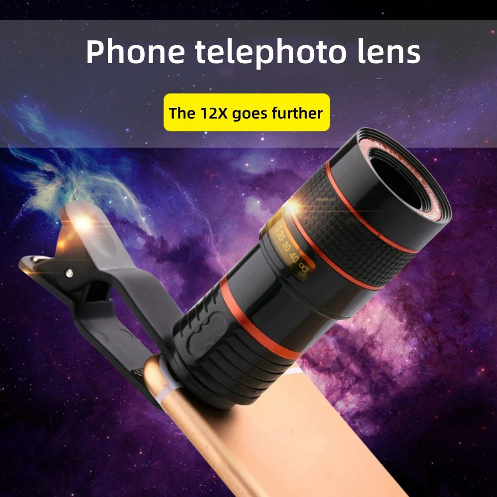 NEW Arrivals 8x12x Optical Zoom Camera External Universal Telescope Lens with Clip Phone Camera Lens Wide Angle for iPhone 15 Xiaomi14 Huawei Mobile Phones Accessories