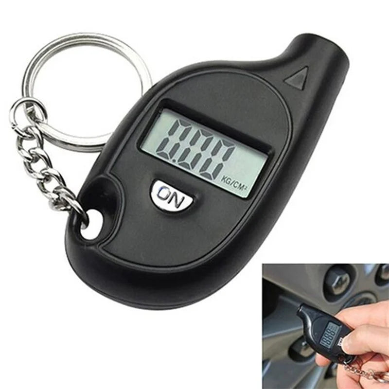 NEW Arrivals 2PCS Set Mini Keychain Style Tire Gauge Digital LCD Display Car Tire Air Pressure Temperature Tester Meter Bicycles Auto Car Motorcycle Tire Safety Alarm