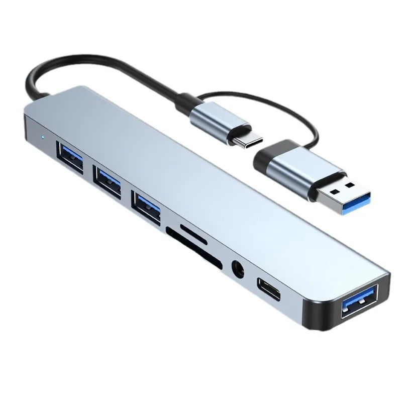 NEW Arrivals 8 in 2 USB +Type C HUB Docking Station with 3.5mm Audio Jack Adapter Micro SD Card Reader Laptop Tablet Phone Disk Converter Computer Accessories Electronic Supplies