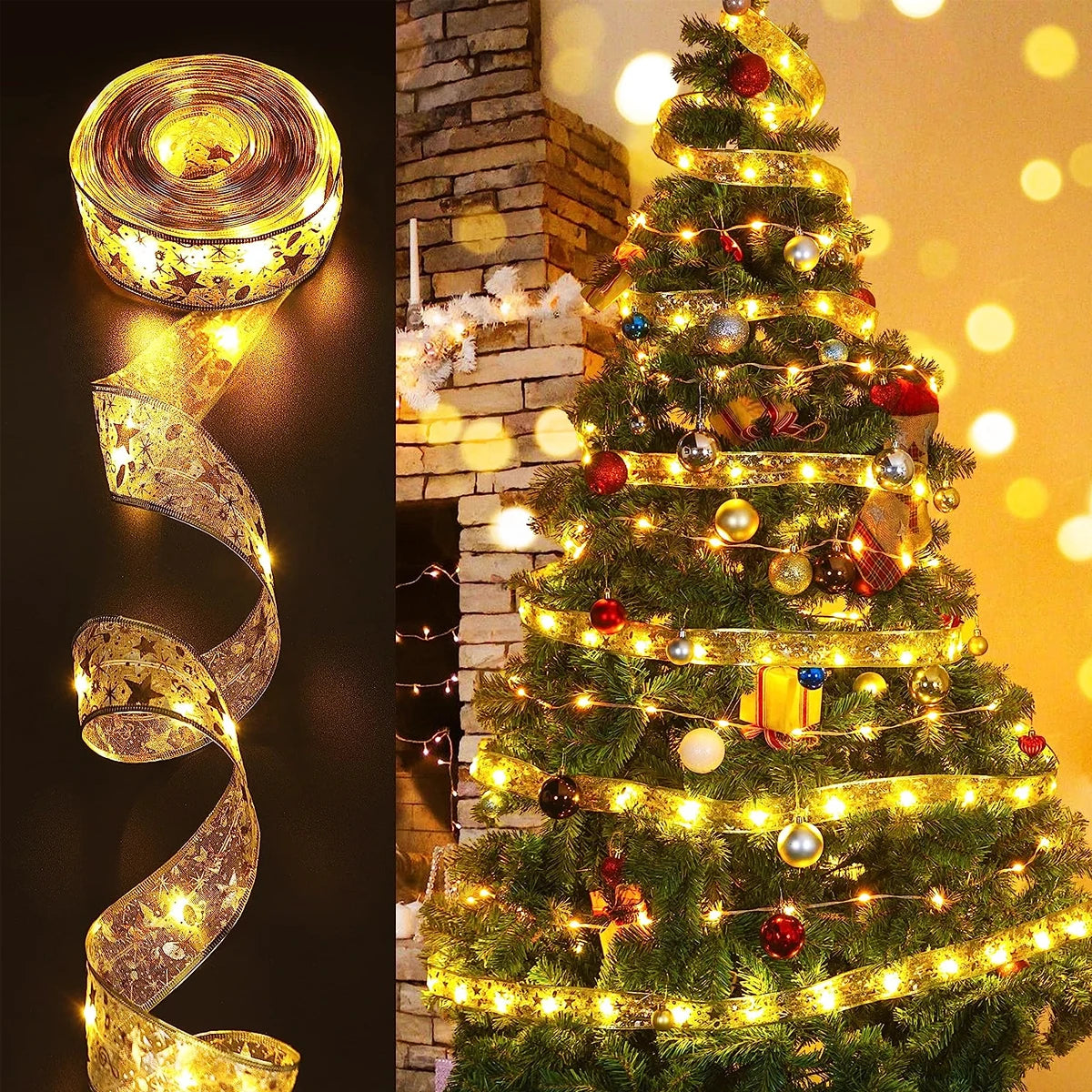 NEW 10M 100 LED Fairy Lights Ribbon Lights DIY Lace Bows String Light For Christmas Tree Bedroom Wedding New Year Gift Decoration Lights