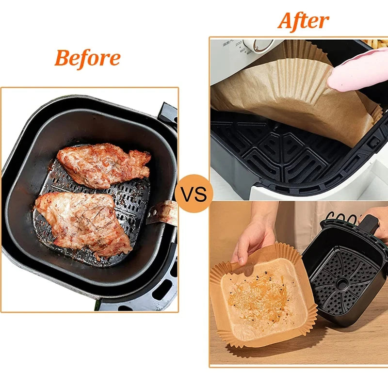 100/200Pcs Air Fryer Disposable Paper Non-Stick Air Fryer Baking Papers Round Air-Fryer Paper Liners Paper Kitchen Accessories