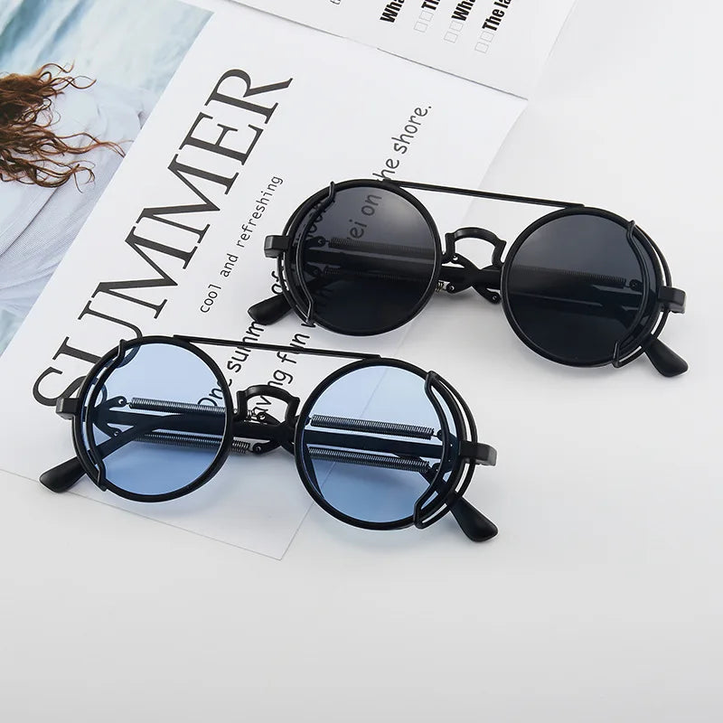 NEW Arrivals 10 Colors Steampunk Sunglasses UV400 Round Frame Design Colored Lenses Glasses Eyewear Gothic Men Women Retro Classic Sunglasses Steampunk Eyewear
