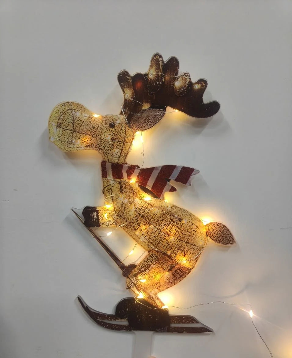 NEW Arrivals Lighted Reindeer Ornaments Glowing Ski Deer Statue with LED Lights String Standing Reindeer Figurines for Christmas New Year Eve Decoration Home Outdoor Garden Courtyard Lawn Accessories Supplies