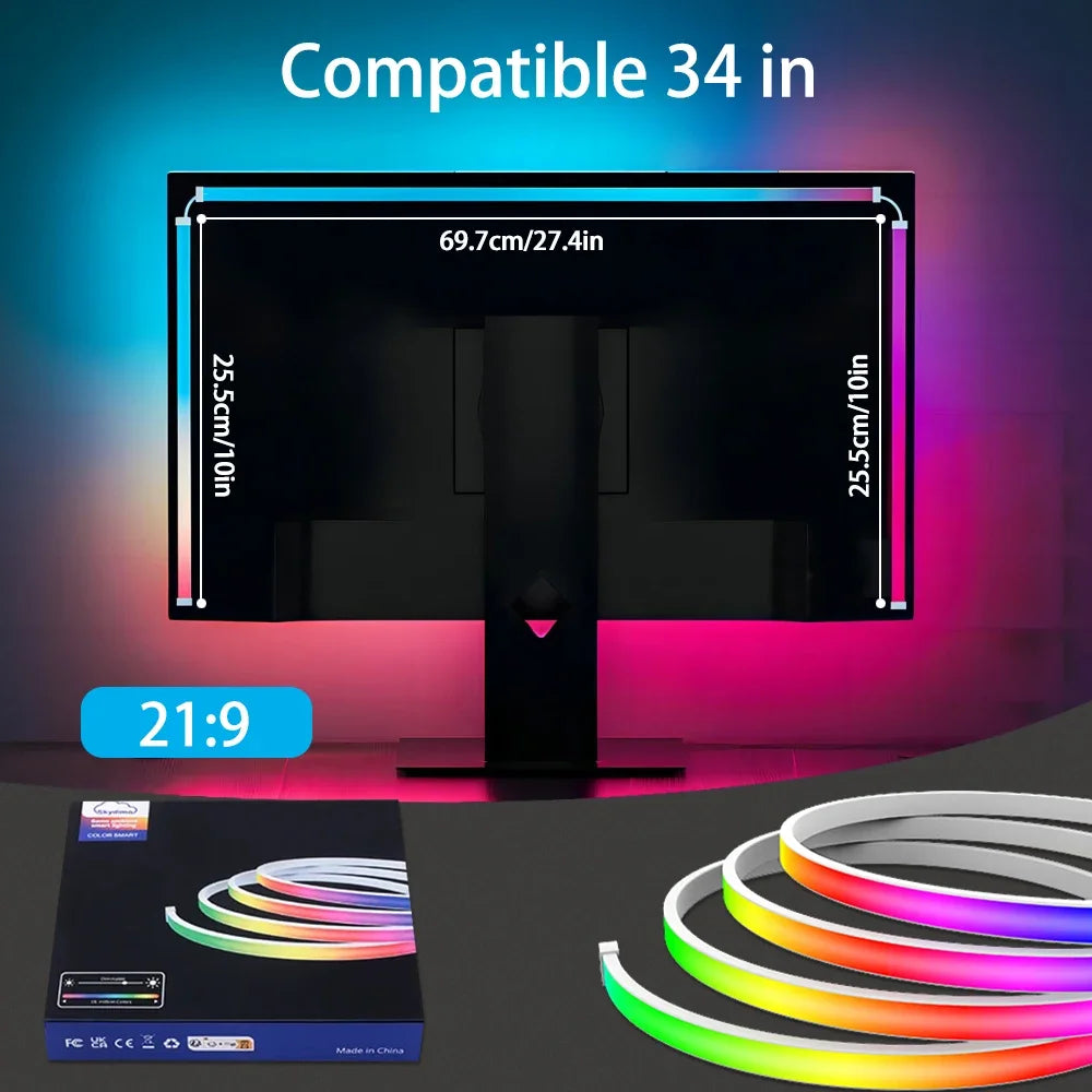 NEW Arrivals LED RGBIC Gaming Neon Backlights Sync with 24-34inch Monitor USB Powered 5V LED Light for PC, Sync Music Lighting for Computer Electronic Accessories