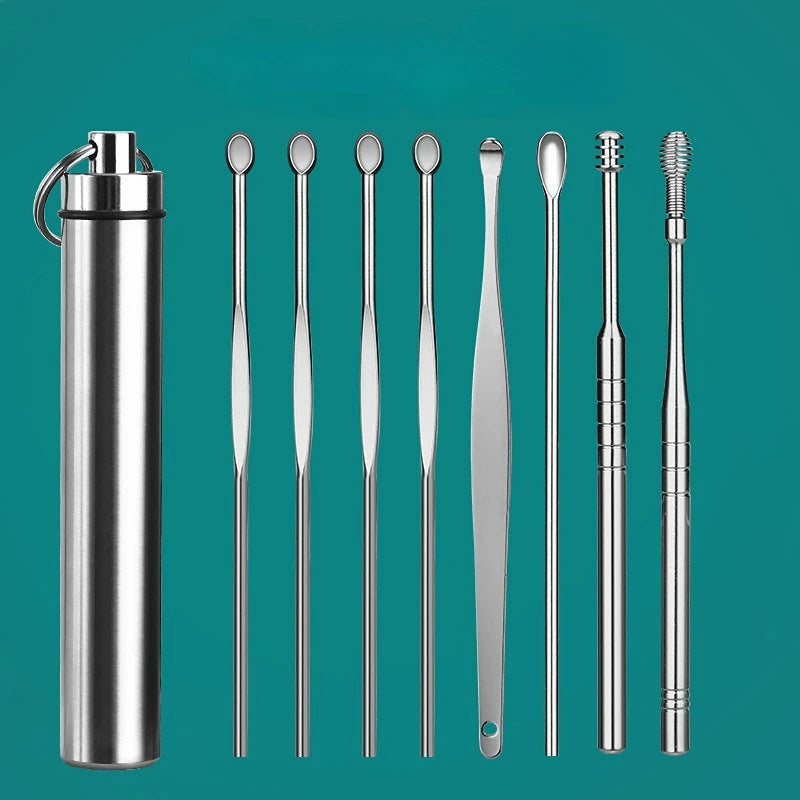 NEW Arrivals 6PCS Tube Stainless Steel Earpick Ear Cleaner Spoon Ear Care Cleaning Tool Ear Wax Removal Kit Ear Pick Vax Remover Clean Medical Accessories Hygiene Health Care Supplies