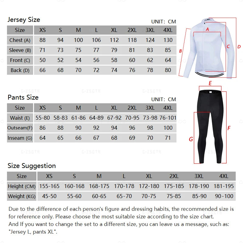 Cycling Jersey Long Sleeve for Men Bicycle Clothing Long Pants with Gel Padding 2024 Spring Autumn