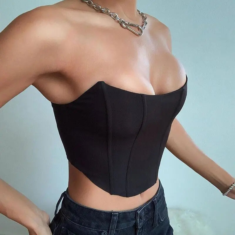 NEW Arrivals 4 Colors Women Sleeveless Off Shoulder Fashion Sexy Corset Crop All Seasons Tops Vest Female Underwear Backless Bustier Top Solid Girls Casual Clothing Supplies