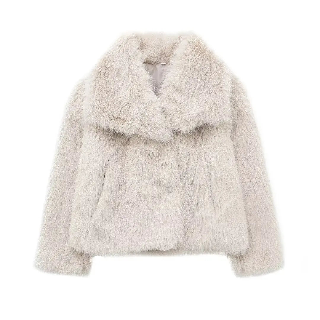 Women Fashion Winter Solid Big Lapel Coat Faux Fur Coat Jacket New 2025 Autumn Winter Slouchy Burgundy Black Gray Coat