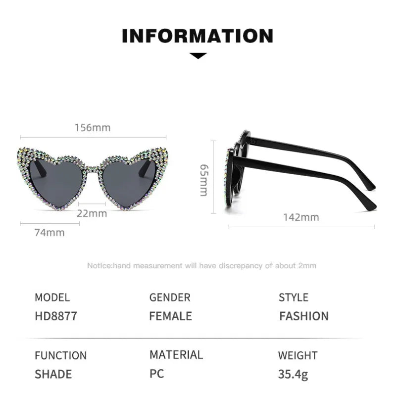 NEW Arrivals Women Luxury Diamond Frame Heart Shape Sunglasses Large Anti UV400 Sun Glasses for Ladies Wedding Guests Birthday Party New Year Party Eyewear Bachelorette Hen Party Accessories