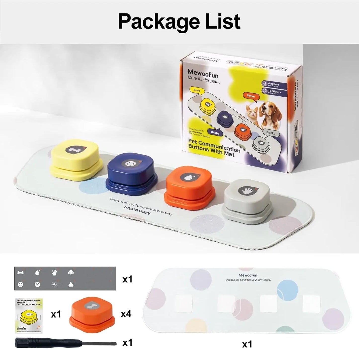 Voice Recording Button Set Pet Toys Dog Buttons for Communication Pet Training Buzzer Recordable Talking Button with Mat