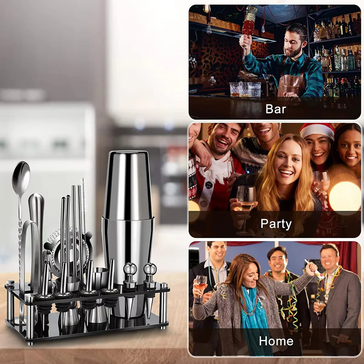 NEW Arrivals 25PCS Set 500/750ML Boston Cocktail Shaker Set Bartender Kit for Hotels Restaurant Pubs Home Bar Drink Wine Martini Mixer Cocktail Shaker Bartender Waitress Tools