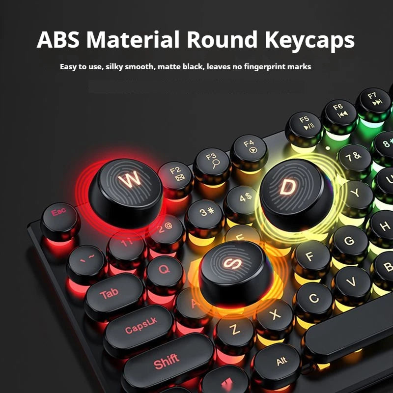 GX330 Typewriter Gaming Keyboard, 104 Keys Wired Retro Punk Round Keycaps, with RGB Backlit, for Windows Laptop PC Black Keyboard PC Computer Laptops Accessories Supplies Electronics Products